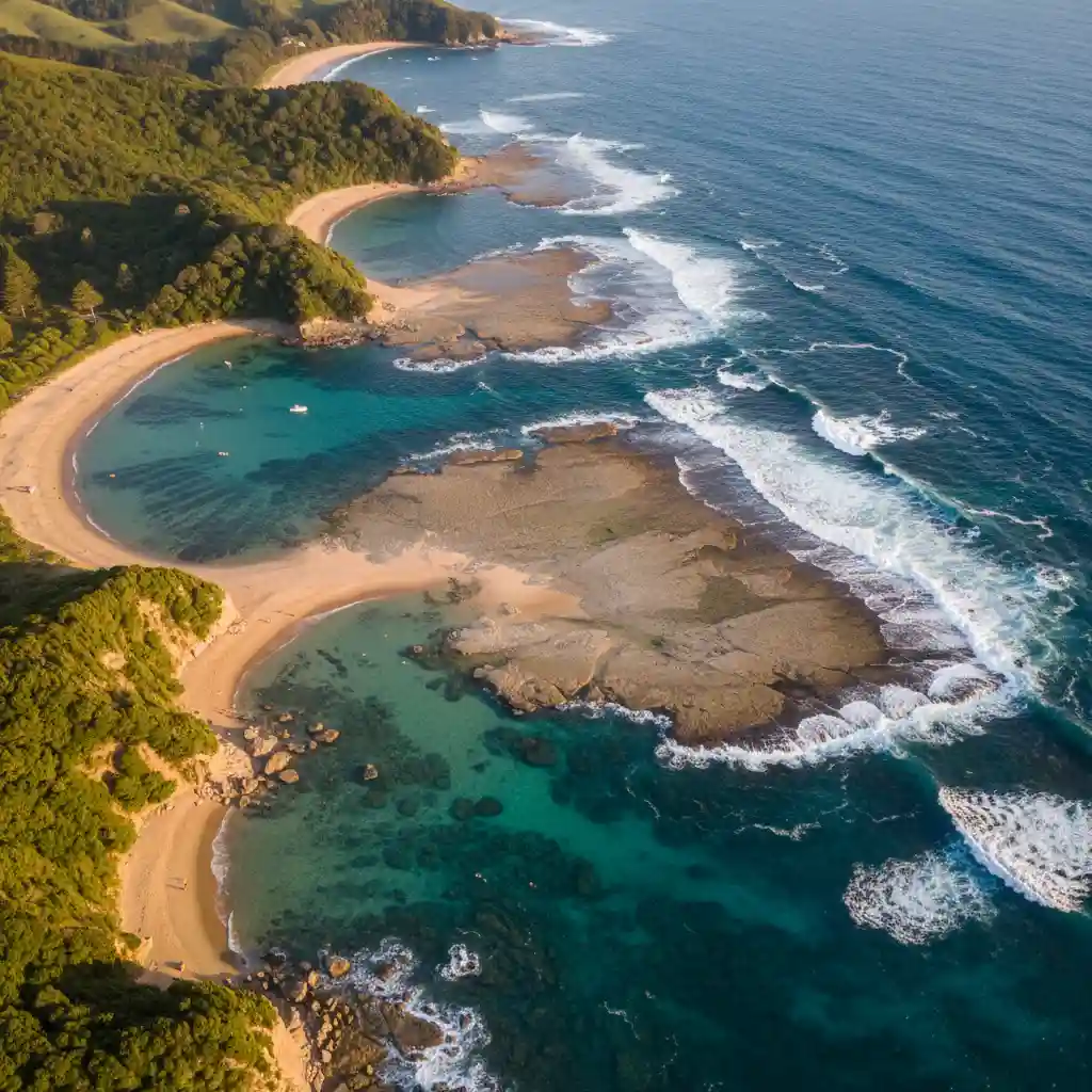 Aerial view of Goat Island Marine Reserve coastline
