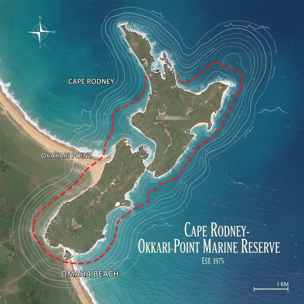Map of Goat Island Marine Reserve boundaries near Omaha