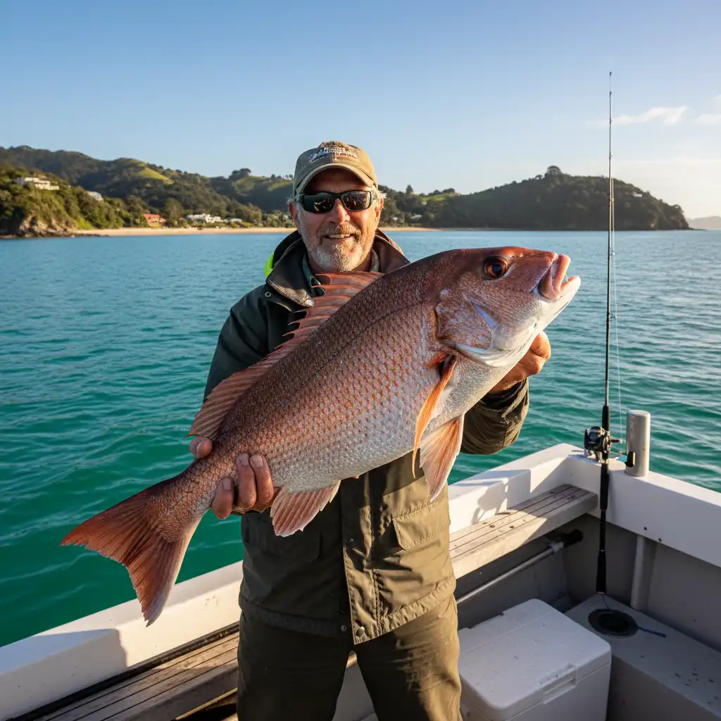 Angler with a prize Snapper caught near Warkworth using local gear