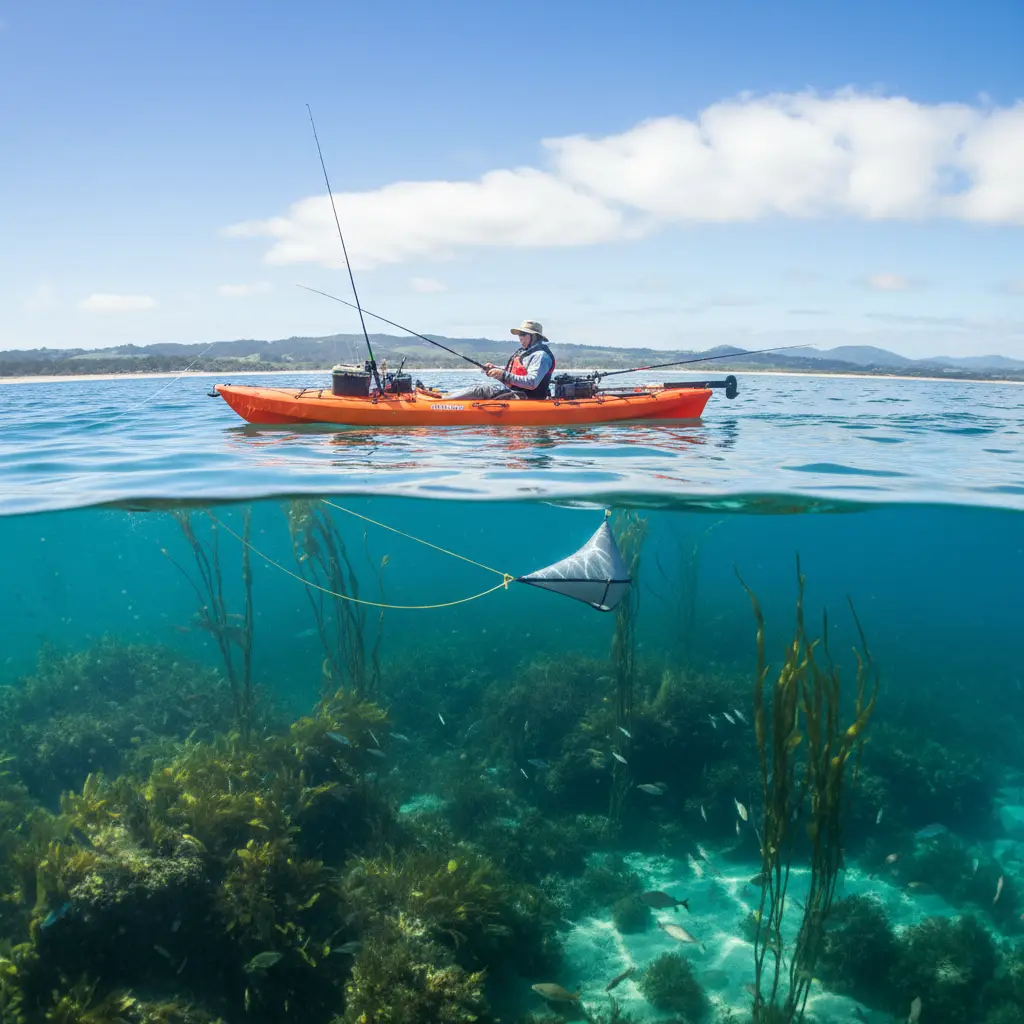 Drift fishing with a drogue over kelp beds