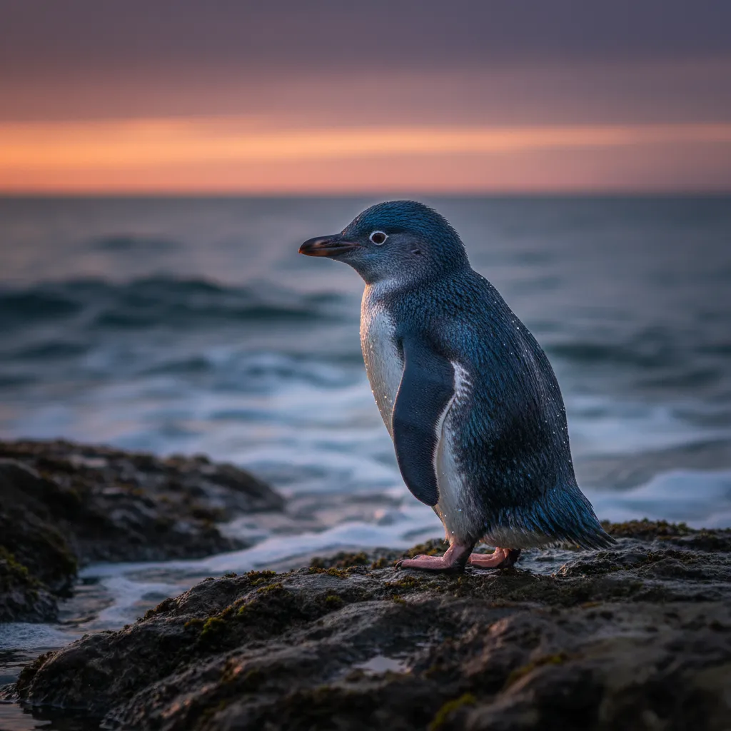 Little Blue Penguin standing on rocks at Goat Island