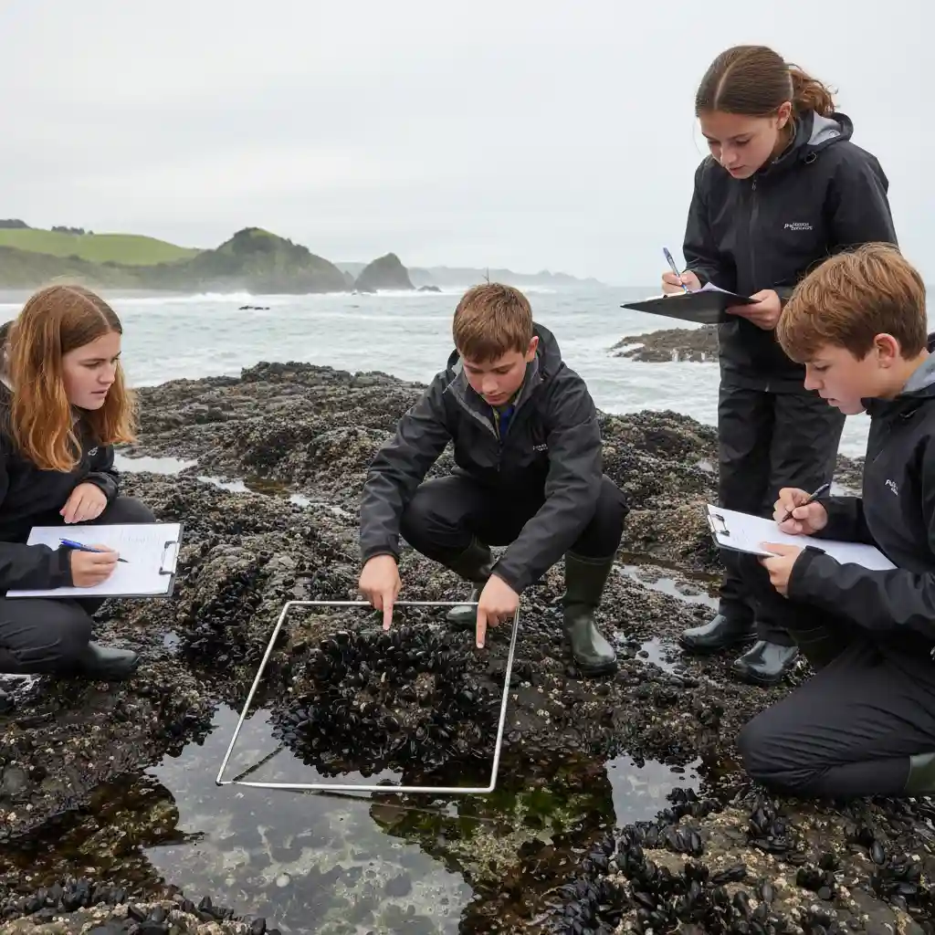 Students conducting Marine Metre Squared survey on rocky shore