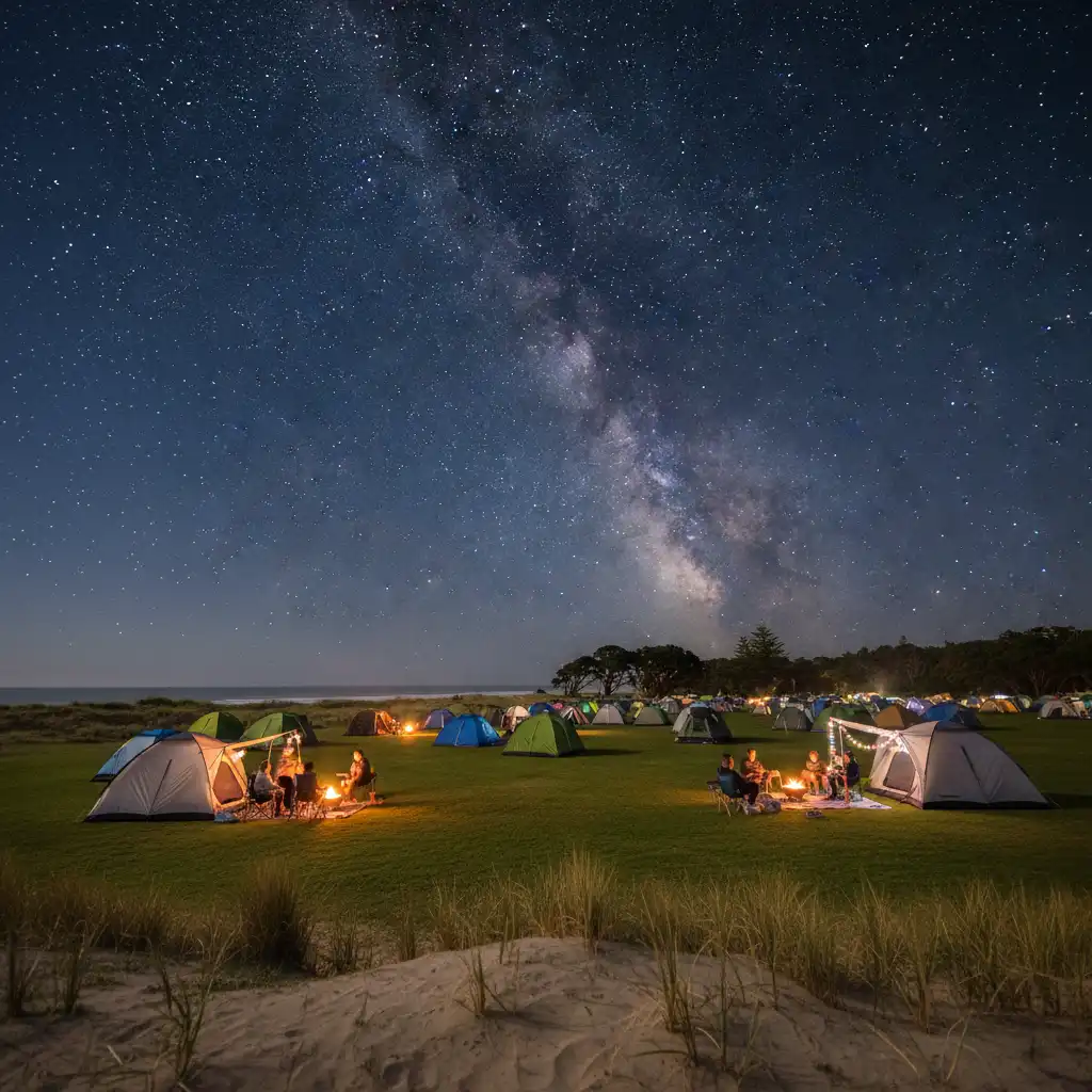 Camping at Tawharanui Regional Park under the stars