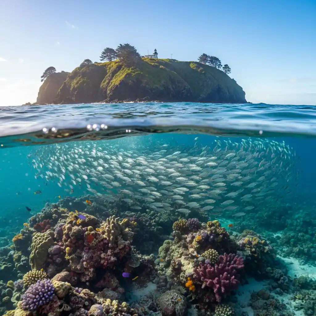 Split level view of Goat Island marine reserve