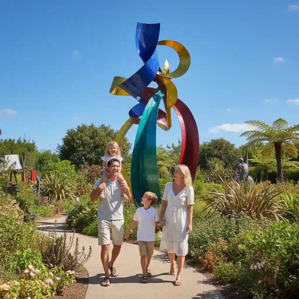 Family exploring Sculptureum gardens