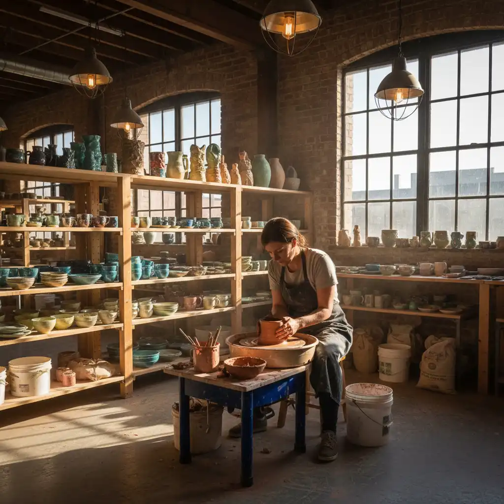 Artisan potter working at the Morris & James pottery factory