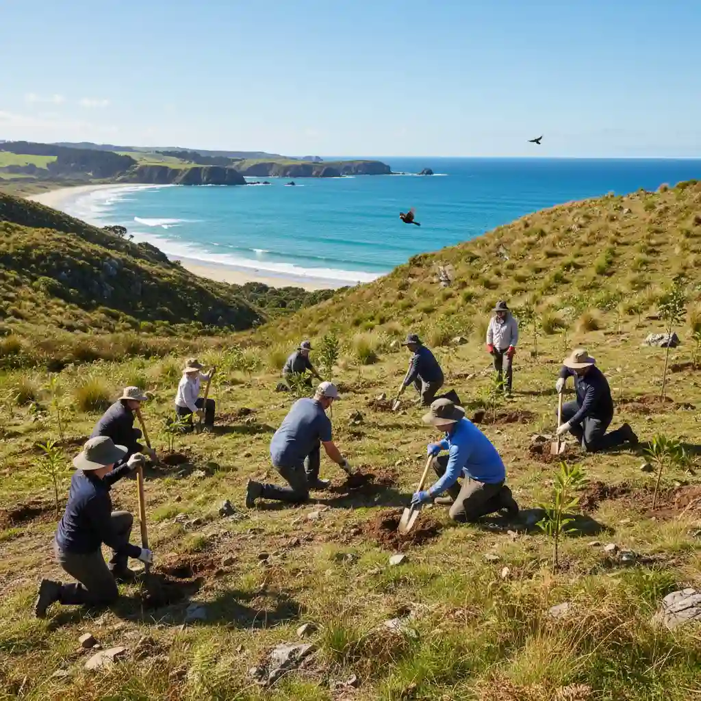 Volunteers planting trees at Tawharanui Open Sanctuary