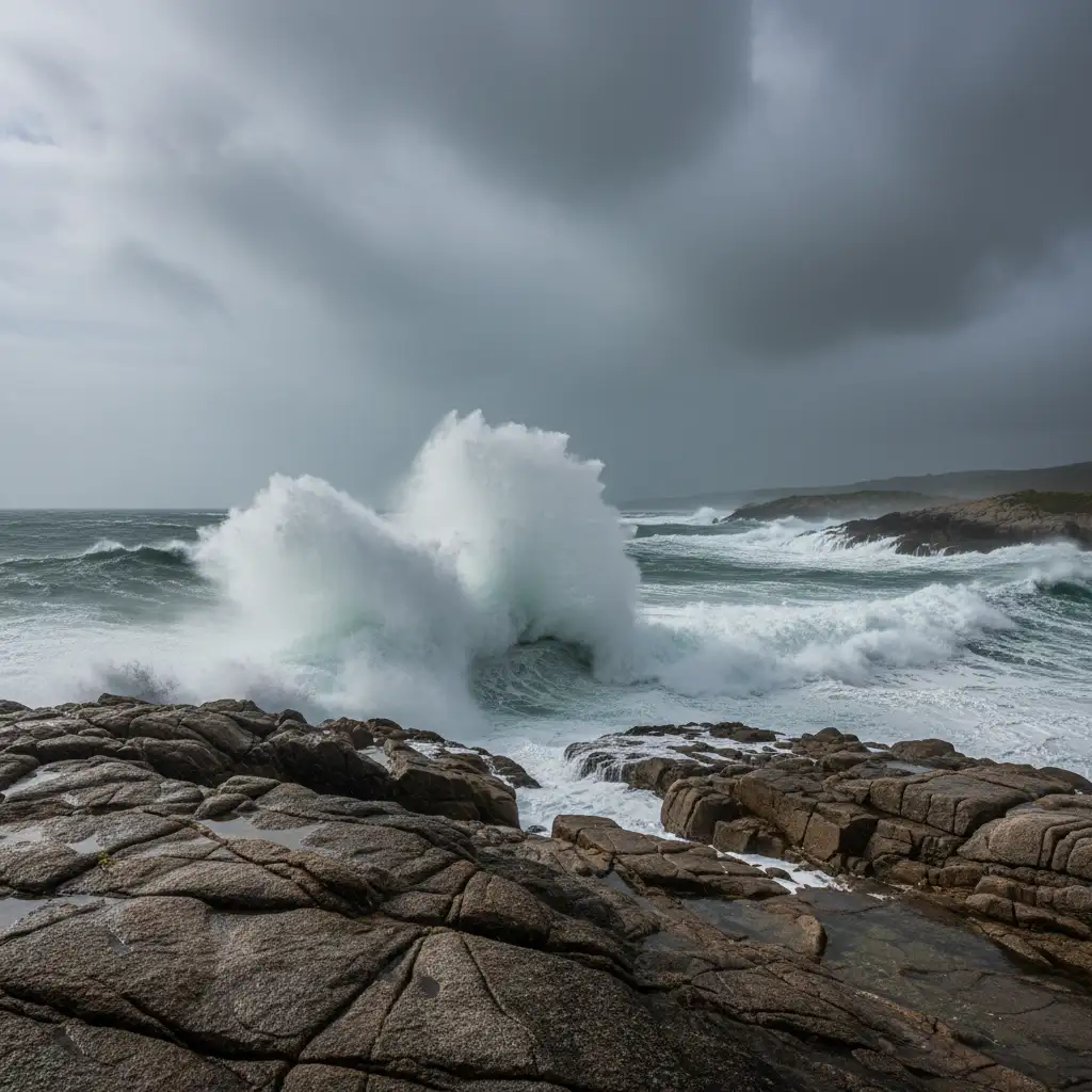 Rough sea conditions at Goat Island during northerly winds