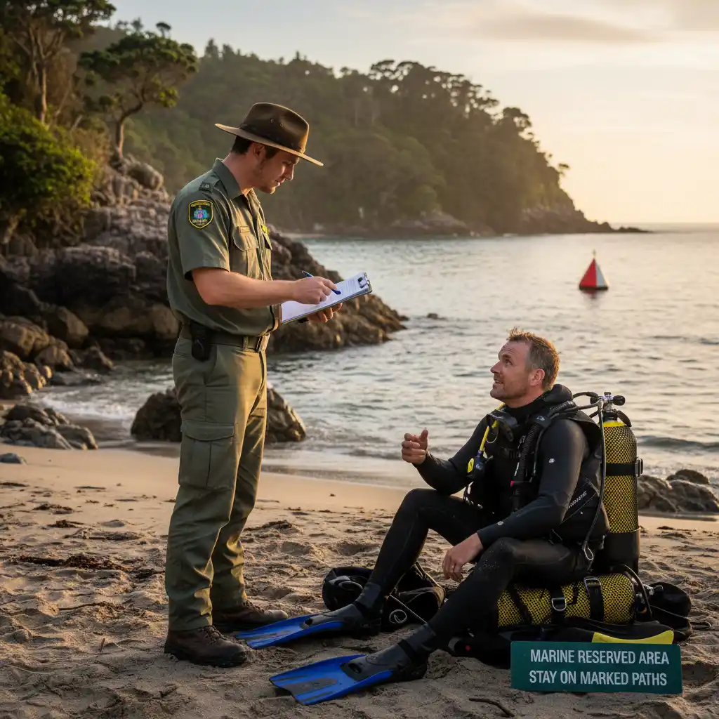 DOC ranger enforcing marine reserve rules