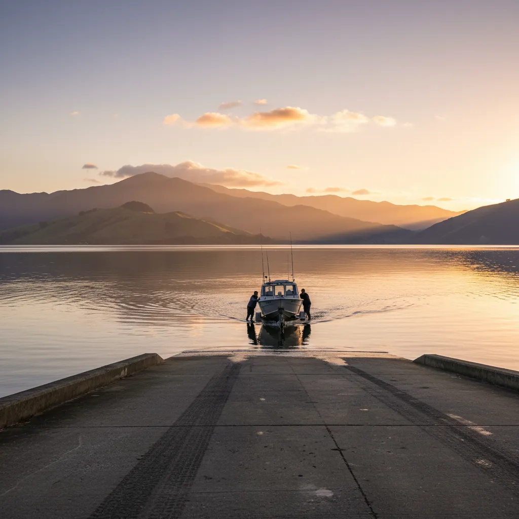 Boat launch at Sandspit near Warkworth at sunrise