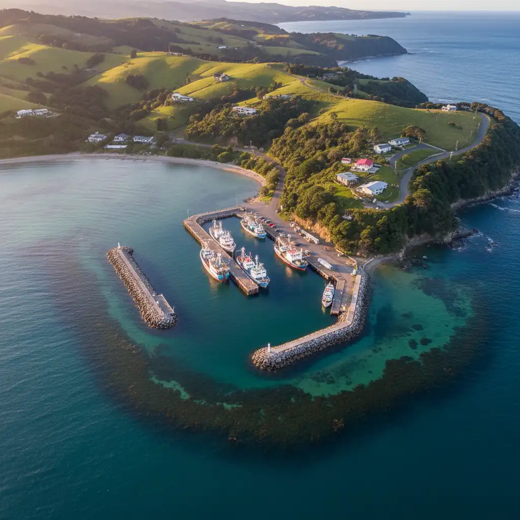 Aerial view of Leigh Wharf and fishing boats