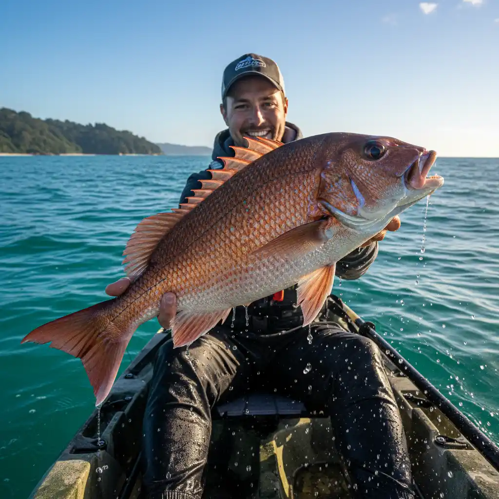 Trophy snapper caught kayak fishing in Leigh