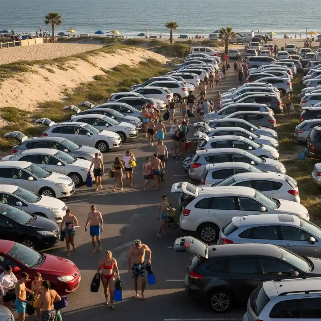 Summer parking congestion at Goat Island