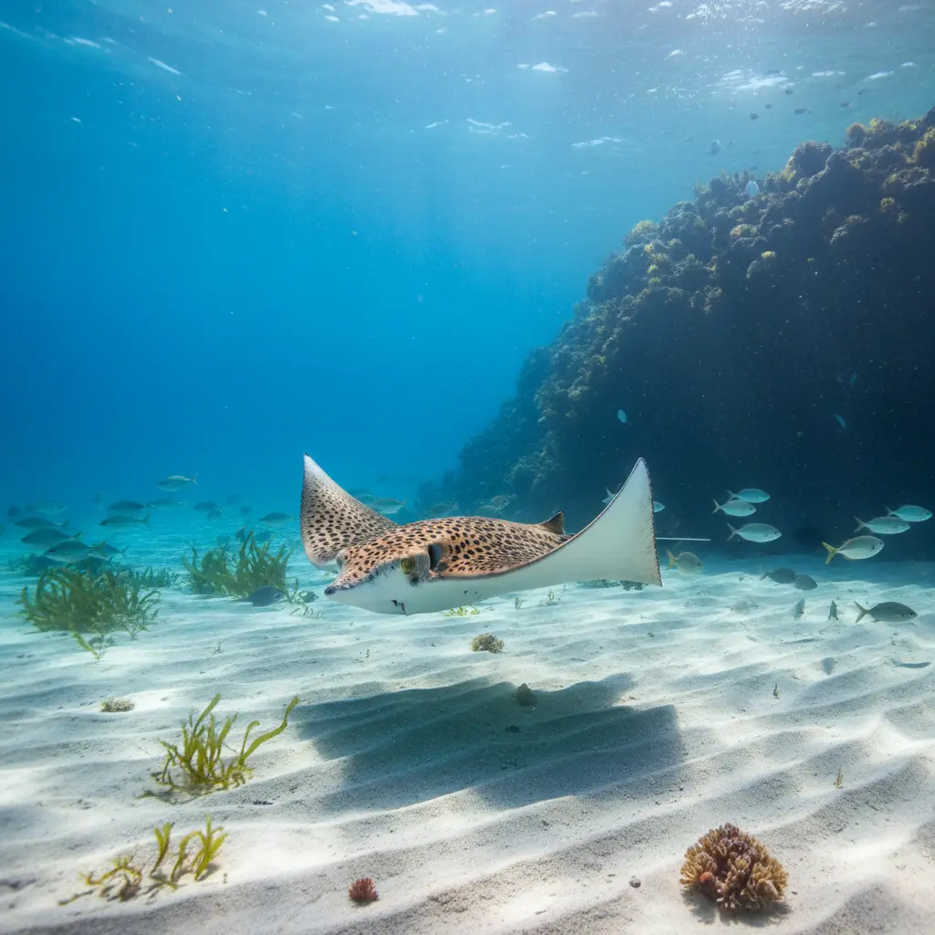 Eagle Ray swimming in NZ marine reserve