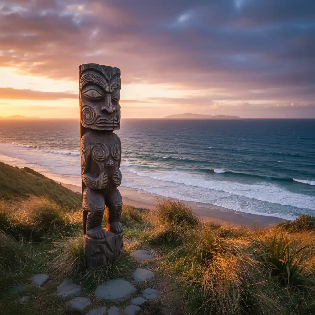 Maori carving overlooking the marine reserve