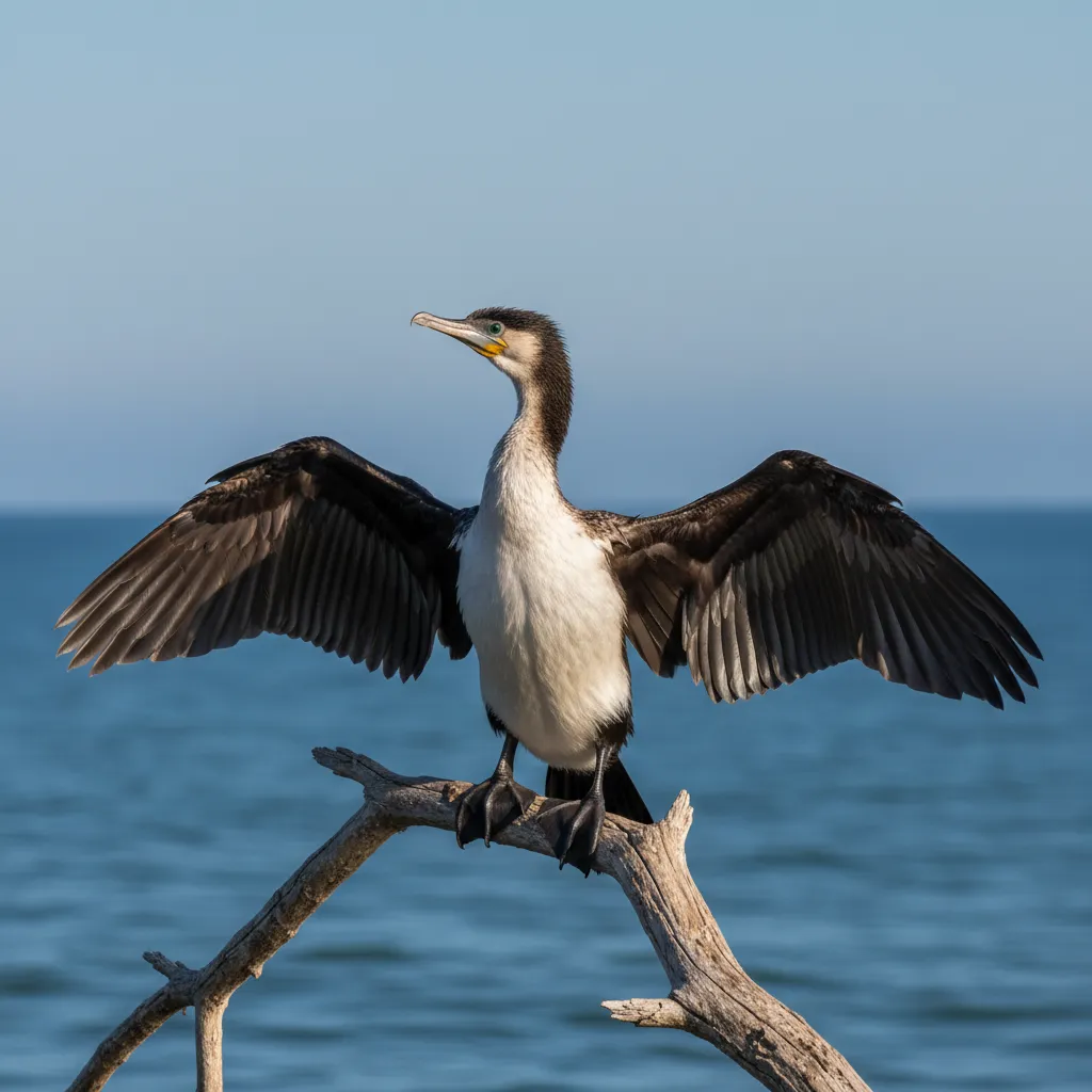 Pied Shag drying wings at Goat Island Marine Reserve